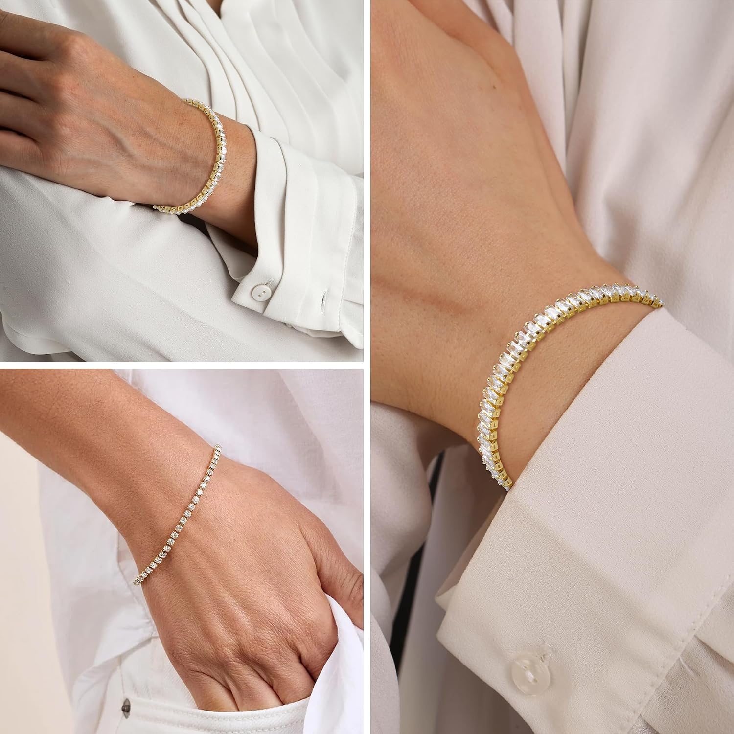 Silver Tennis Bracelets Set for Women 3Pcs Adjustable Tennis Bracelet(Gold)