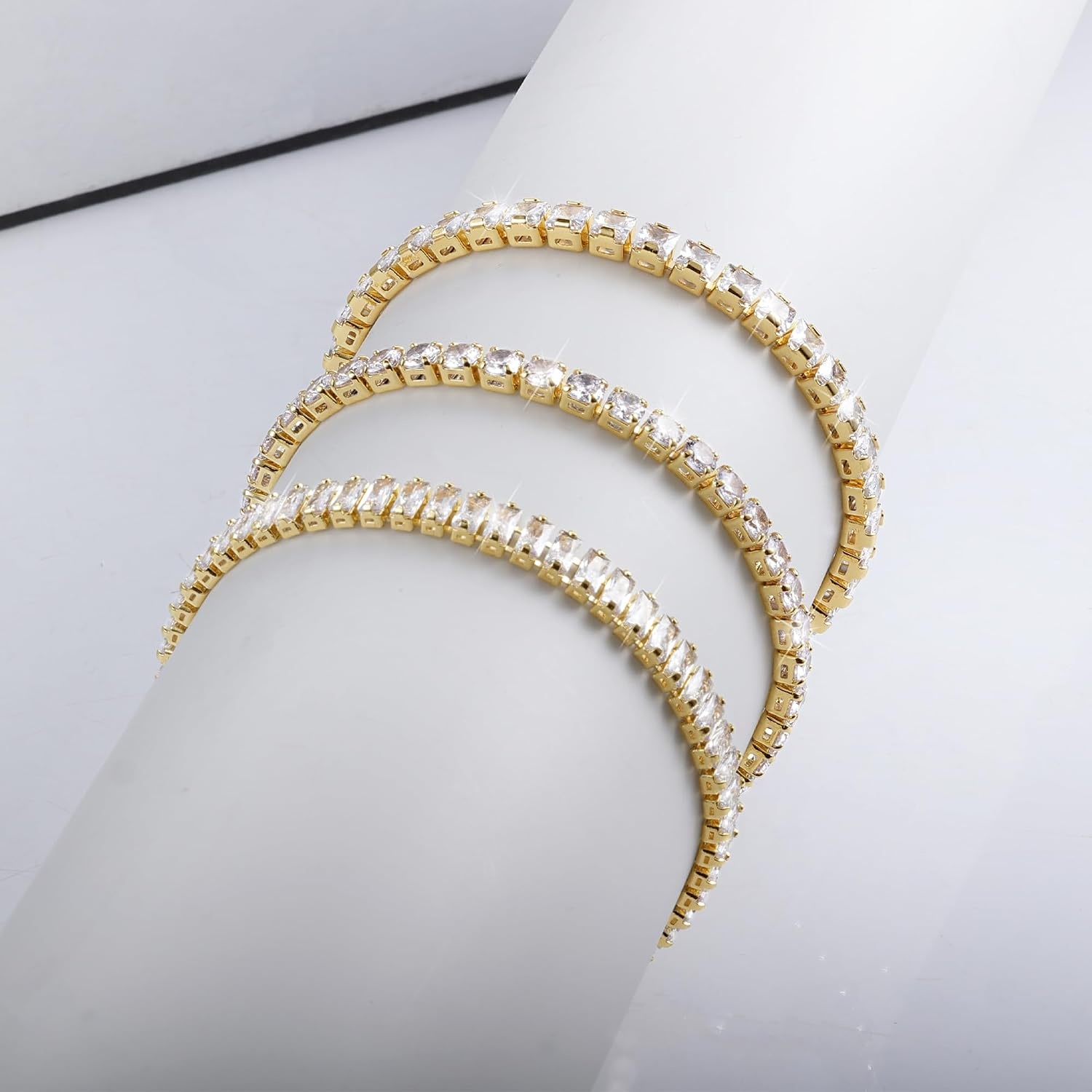 Silver Tennis Bracelets Set for Women 3Pcs Adjustable Tennis Bracelet(Gold)