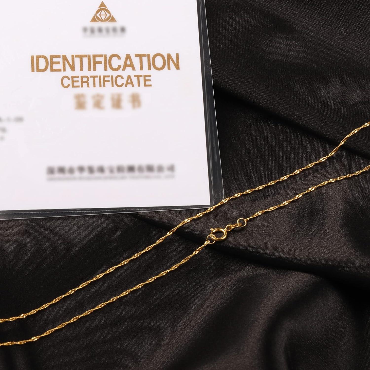 LANCHARMED Solid 18K Gold Necklace 1mm Dainty Water Wave Chain Necklace with Spring Ring Clasp Stamped Au750
