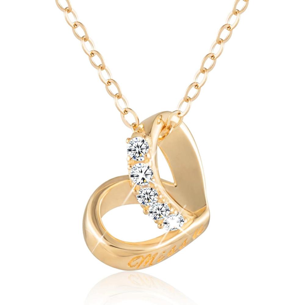 LANCHARMED Solid 14K Yellow Gold Heart Pendant Necklace for Women Dainty AAAAA CZ Heart Necklace for Her