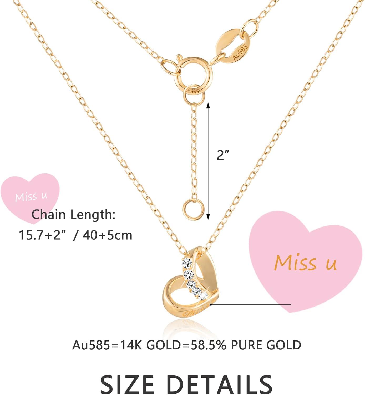 LANCHARMED Solid 14K Yellow Gold Heart Pendant Necklace for Women Dainty AAAAA CZ Heart Necklace for Her
