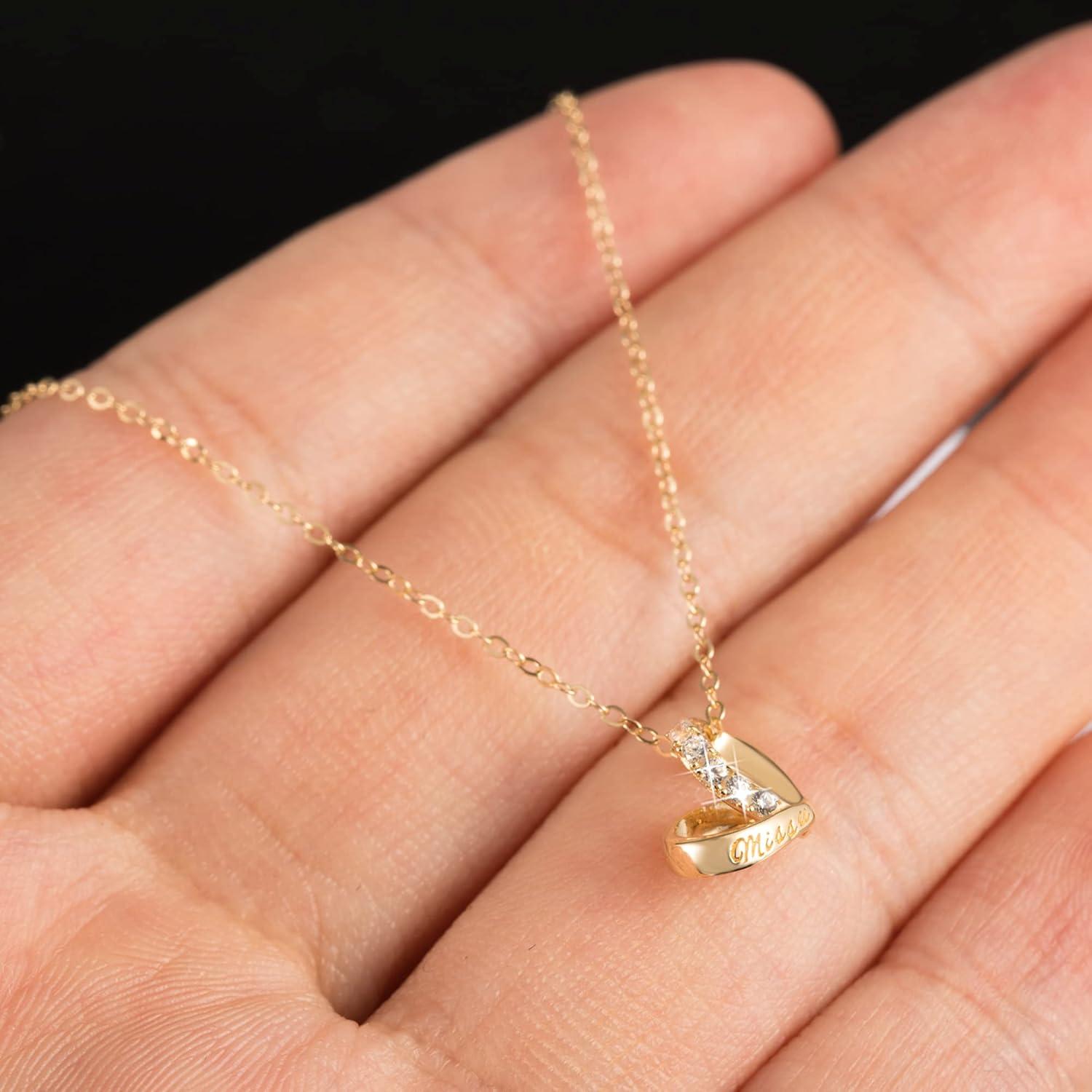 LANCHARMED Solid 14K Yellow Gold Heart Pendant Necklace for Women Dainty AAAAA CZ Heart Necklace for Her