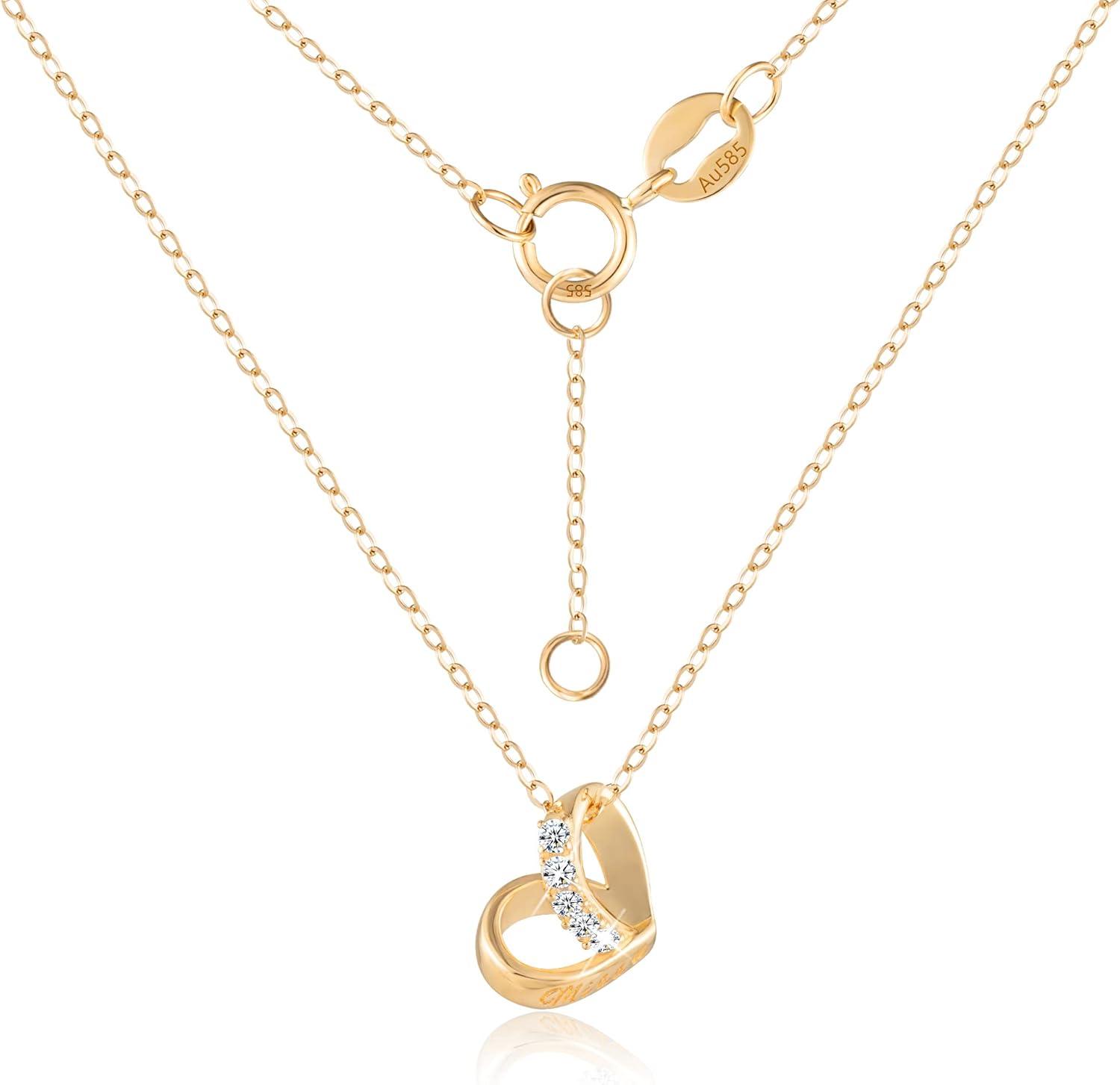 LANCHARMED Solid 14K Yellow Gold Heart Pendant Necklace for Women Dainty AAAAA CZ Heart Necklace for Her