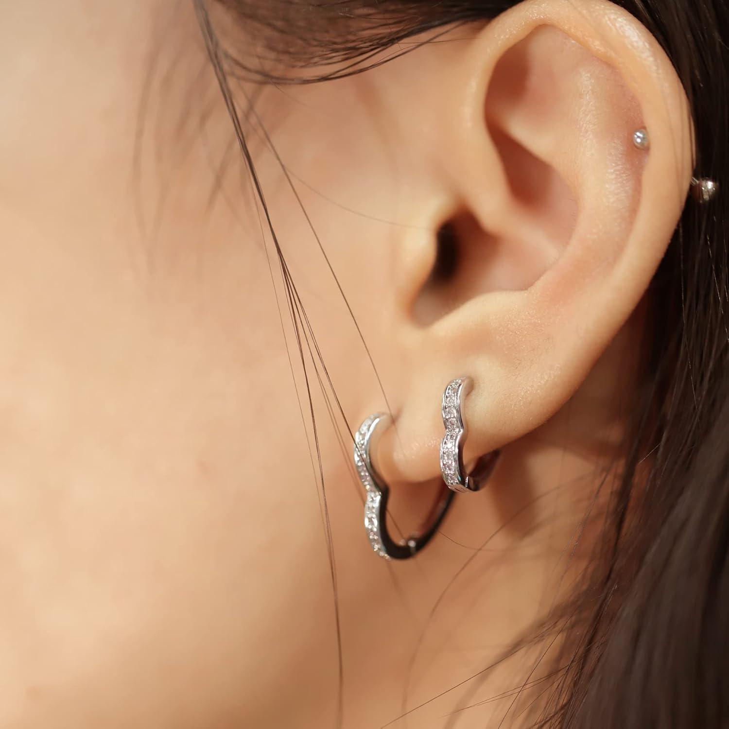 Lancharmed Small Sterling Silver Heart Hoop Earrings for Girls Women Hypoallergenic Love Heart Pink Blue Earrings Jewelry Girl Hoop Earings 4 Pairs