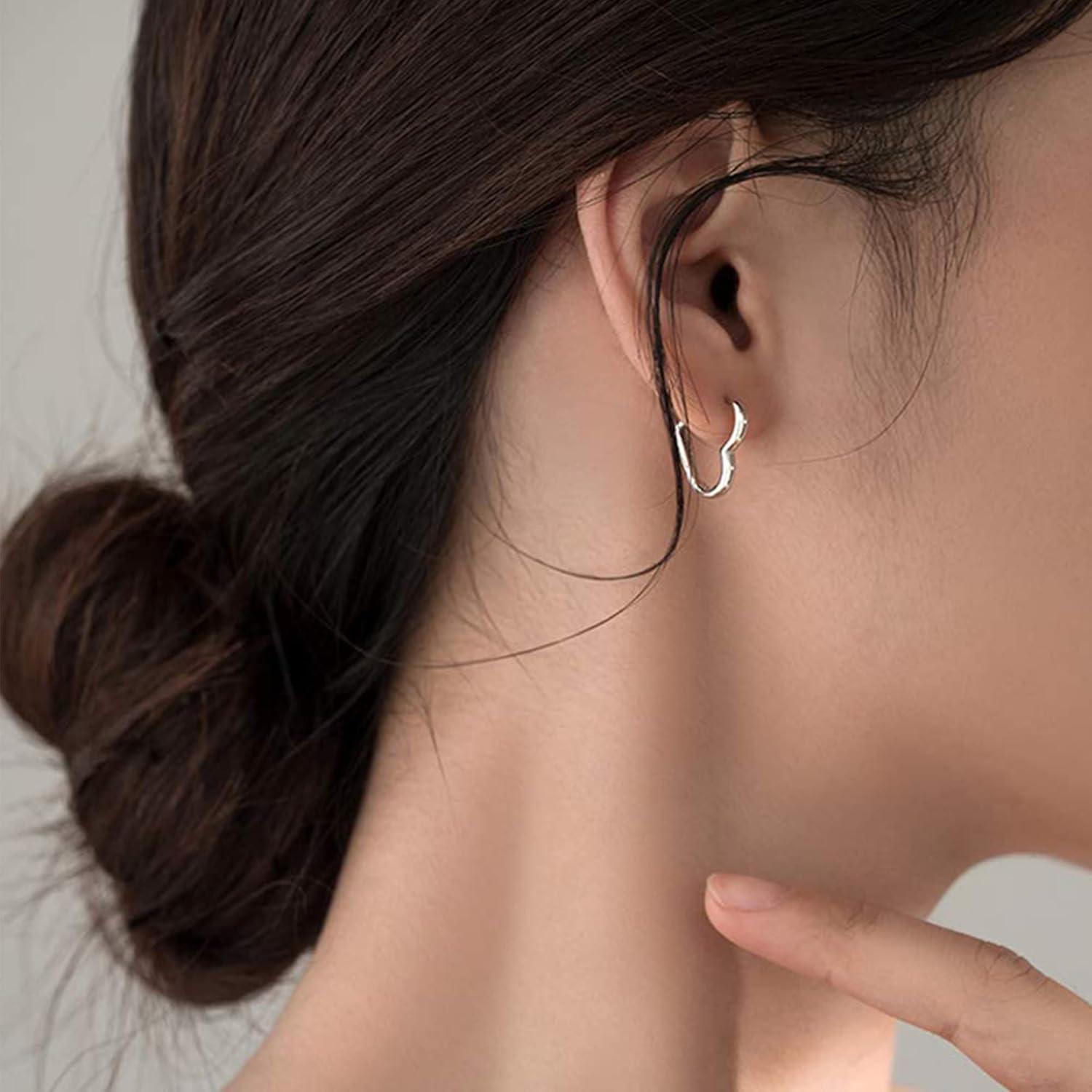 Lancharmed Small Sterling Silver Heart Hoop Earrings for Girls Women Hypoallergenic Love Heart Pink Blue Earrings Jewelry Girl Hoop Earings 4 Pairs