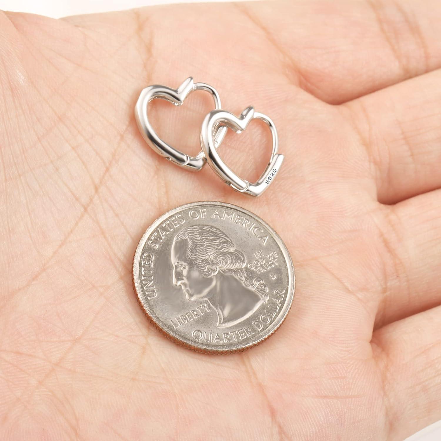 Lancharmed Small Sterling Silver Heart Hoop Earrings for Girls Women Hypoallergenic Love Heart Pink Blue Earrings Jewelry Girl Hoop Earings 4 Pairs