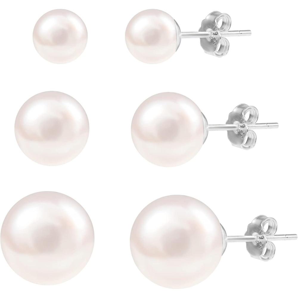 LANCHARMED Pearl Stud Earrings for Women Studs Set AAA Pearl Studs Hypoallergenic Sterling Silver Pearl Earrings Multi Pack(6/7/9 mm White Pearl)