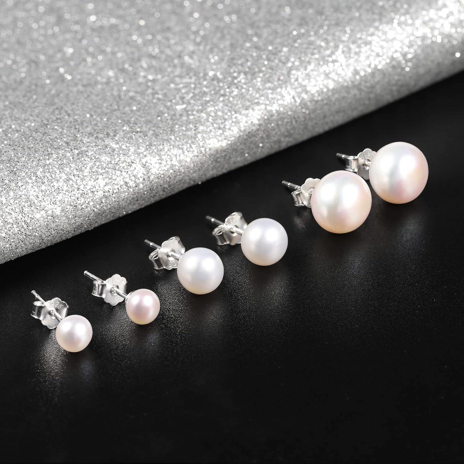 LANCHARMED Pearl Stud Earrings for Women Studs Set AAA Pearl Studs Hypoallergenic Sterling Silver Pearl Earrings Multi Pack(6/7/9 mm White Pearl)