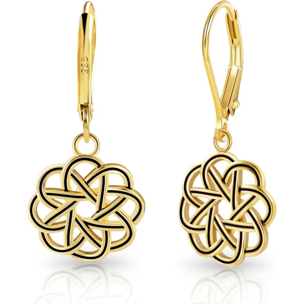LANCHARMED 925 Sterling Silver Dangle Drop Earrings for Women girls, 14K Gold Trendy Celtic Knot Leverback Dangle Earrings, Lightweight Hypoallergenic Jewelry(Celtic Knot 14K Gold)