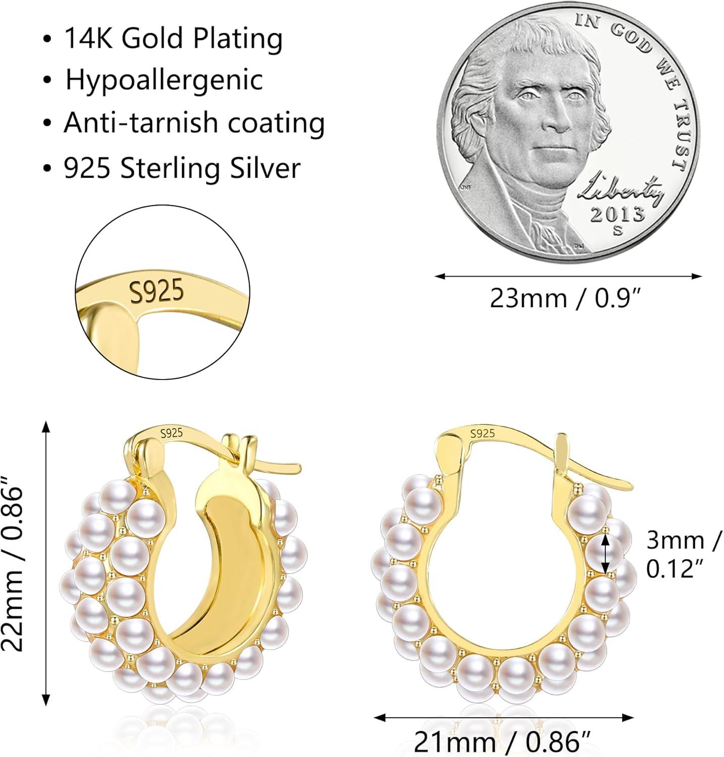 Gold Pearl Earrings for Women Hypoallergenic Sterling Silver Post Gold Pearl Hoop Earrings Pearls Earings for Women Jewelry Gifts(B-Pearl Hoop)