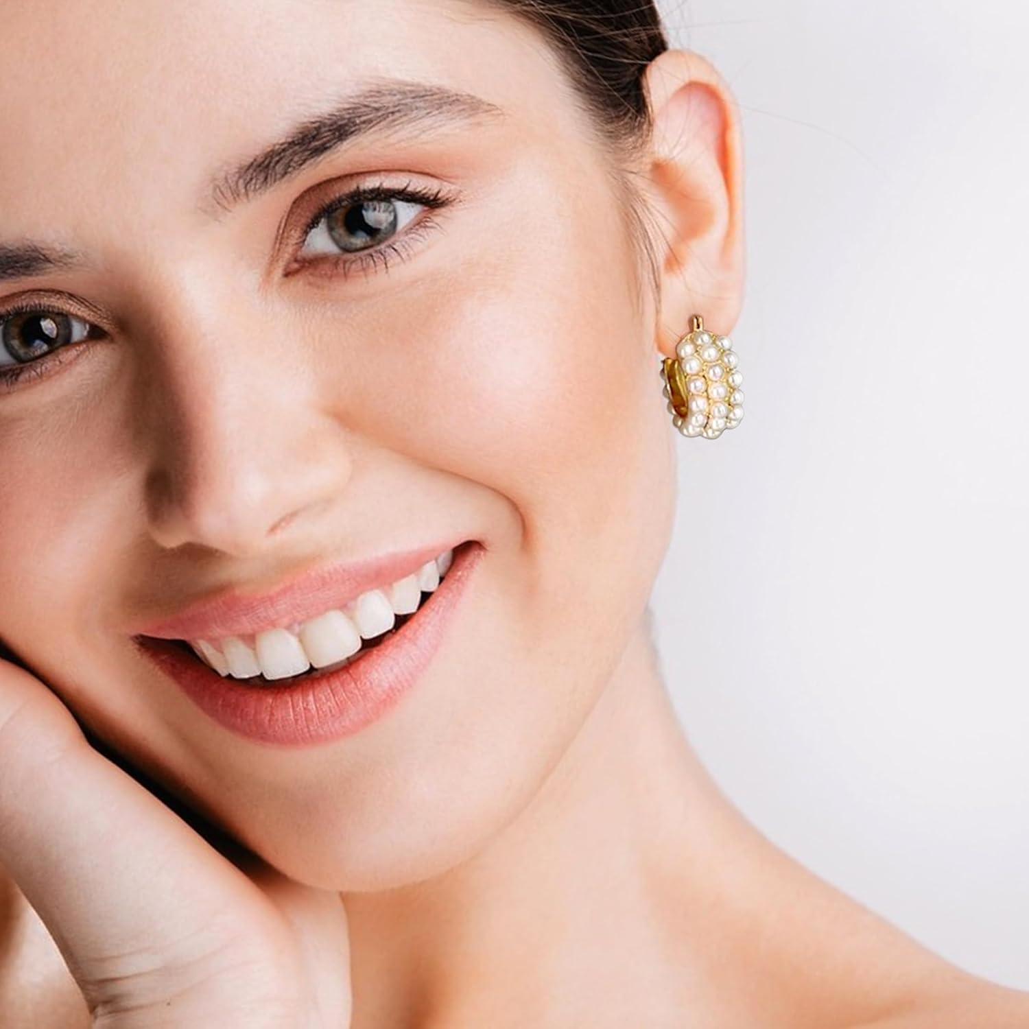 Gold Pearl Earrings for Women Hypoallergenic Sterling Silver Post Gold Pearl Hoop Earrings Pearls Earings for Women Jewelry Gifts(B-Pearl Hoop)