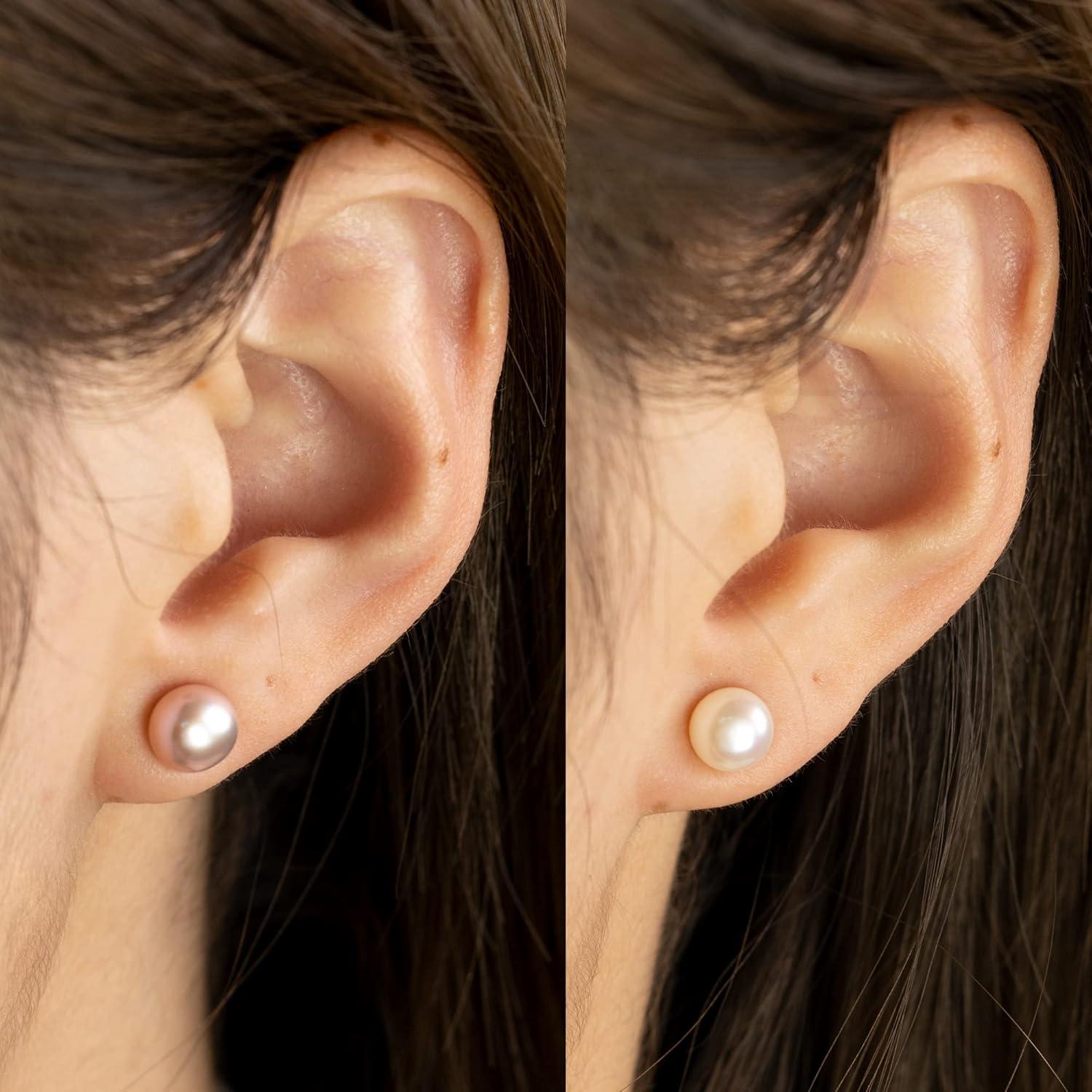 LANCHARMED Pearl Stud Earrings for Women Studs Set AAA Pearl Studs Hypoallergenic Sterling Silver Pearl Earrings Multi Pack(White/Pink/Purple 7mm Pearl-Gold)