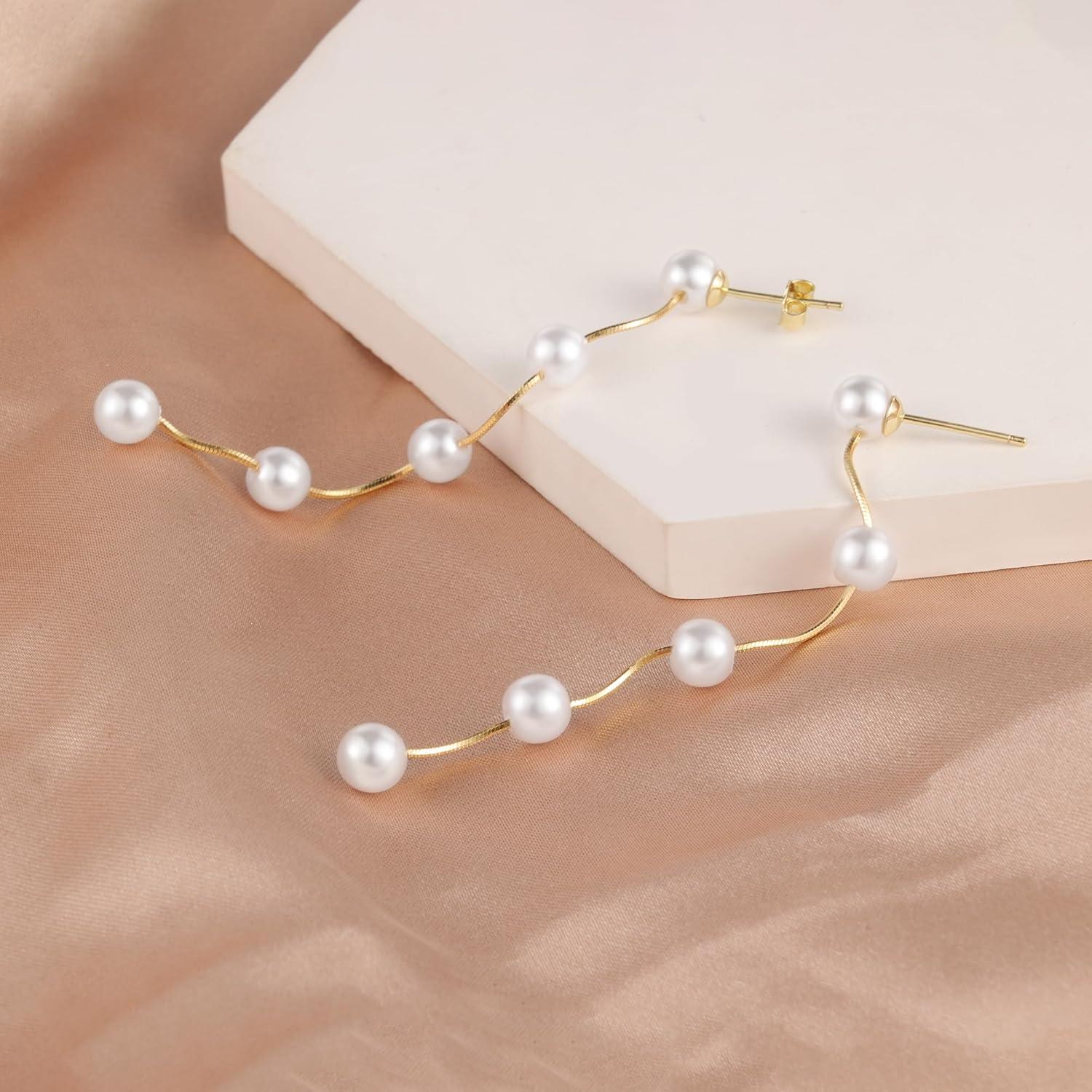 LANCHARMED 925 Sterling Silver Dangle Earrings 14k Gold Plated Long Irregular Waterdrop Leverback Earrings Hypoallergenic Lightweight Trendy Long Drop Earings for Women Lady Jewelry Gifts in Box(14K Gold)