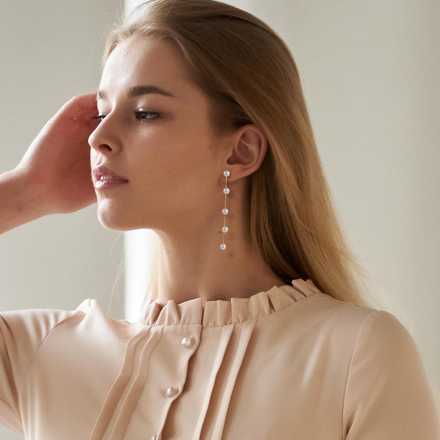 LANCHARMED 925 Sterling Silver Dangle Earrings 14k Gold Plated Long Irregular Waterdrop Leverback Earrings Hypoallergenic Lightweight Trendy Long Drop Earings for Women Lady Jewelry Gifts in Box(14K Gold)