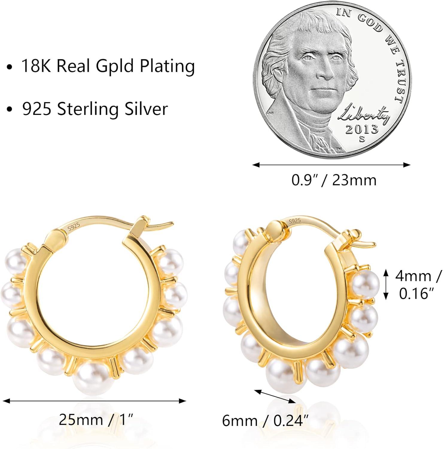 Gold Pearl Earrings for Women Hypoallergenic Sterling Silver Post Gold Pearl Hoop Earrings Pearls Earings for Women Jewelry Gifts(A-Pearl Hoop)