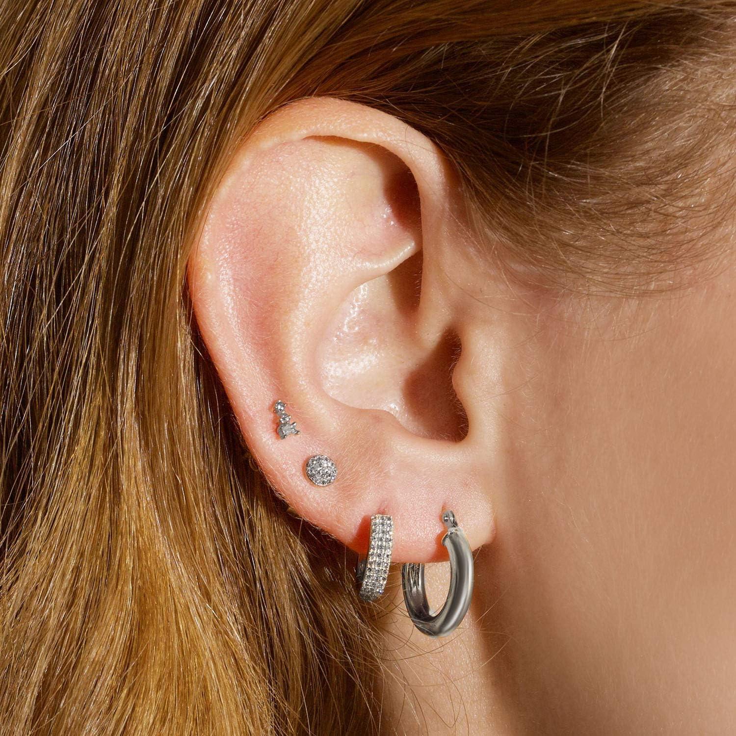 Chunky Hoop Earrings Thick Hoops for Women | Classic Thick Shiny Polished Round-Tube Chunky Hoop Earrings with 925 Sterling Silver Post for Women Girls Gift(Silver)