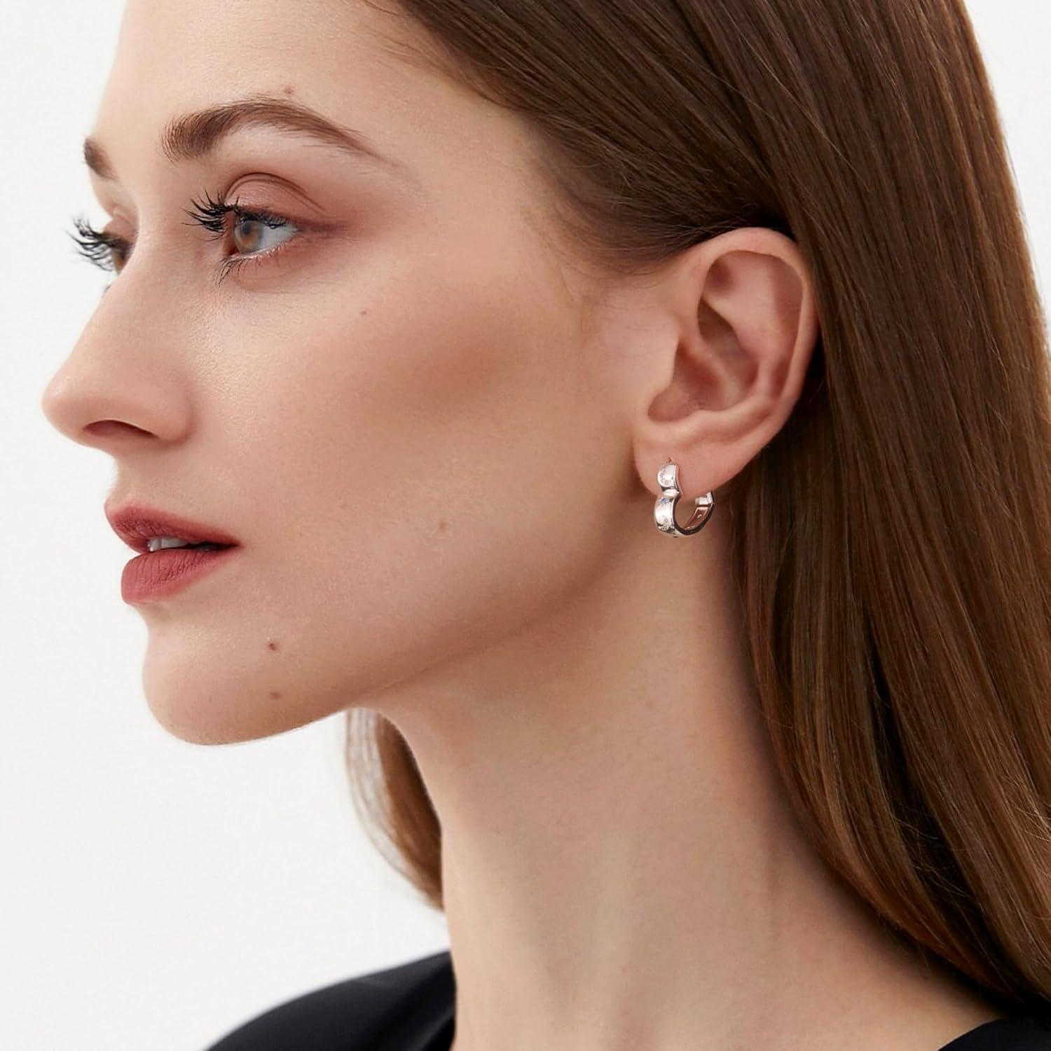 LANCHARMED 14K Gold Plated Heart Hoop Earrings for Women Trendy Huggie Star Moon Zirconia 925 Sterling Silver Hoops Earring Hypoallergenic Chunky Earings for Valentine Jewelry Gifts(Silver)