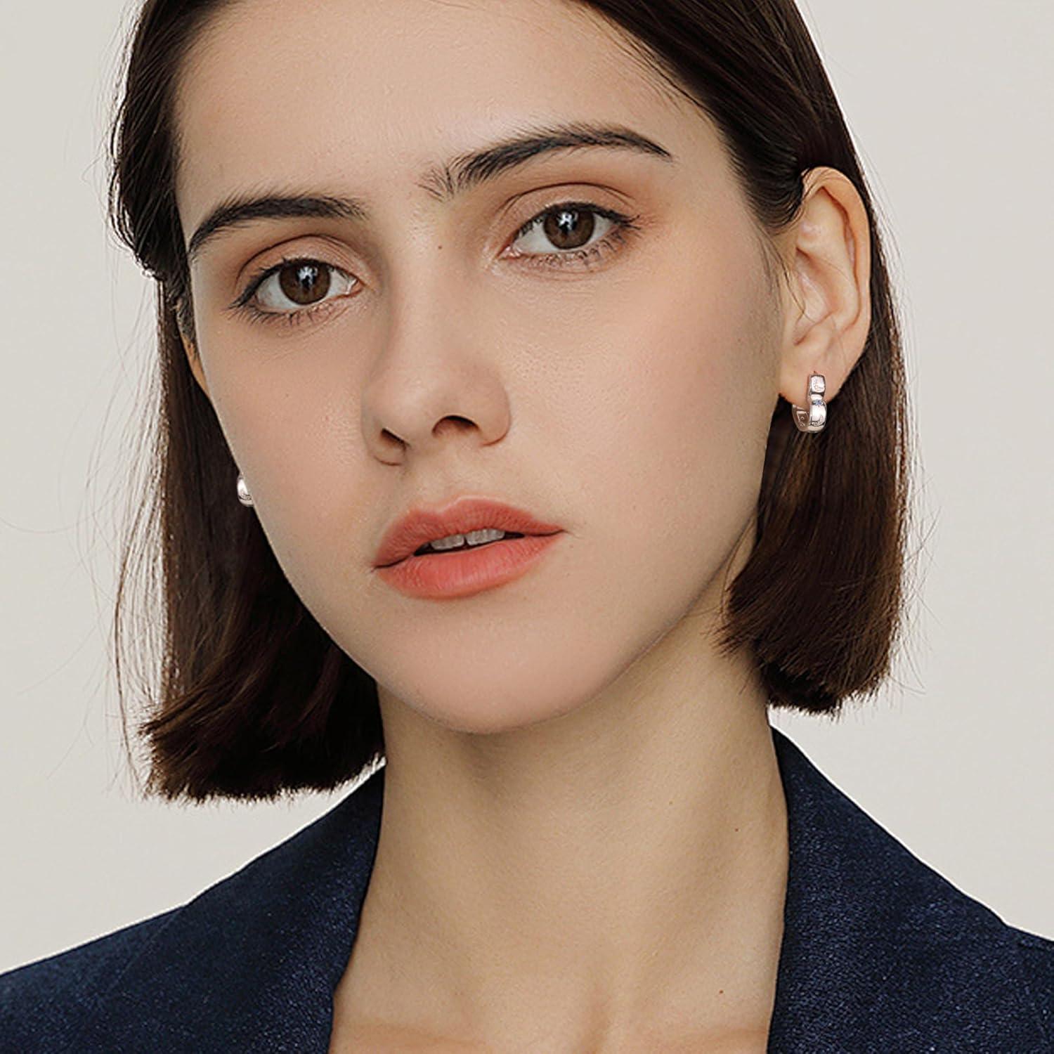 LANCHARMED 14K Gold Plated Heart Hoop Earrings for Women Trendy Huggie Star Moon Zirconia 925 Sterling Silver Hoops Earring Hypoallergenic Chunky Earings for Valentine Jewelry Gifts(Silver)