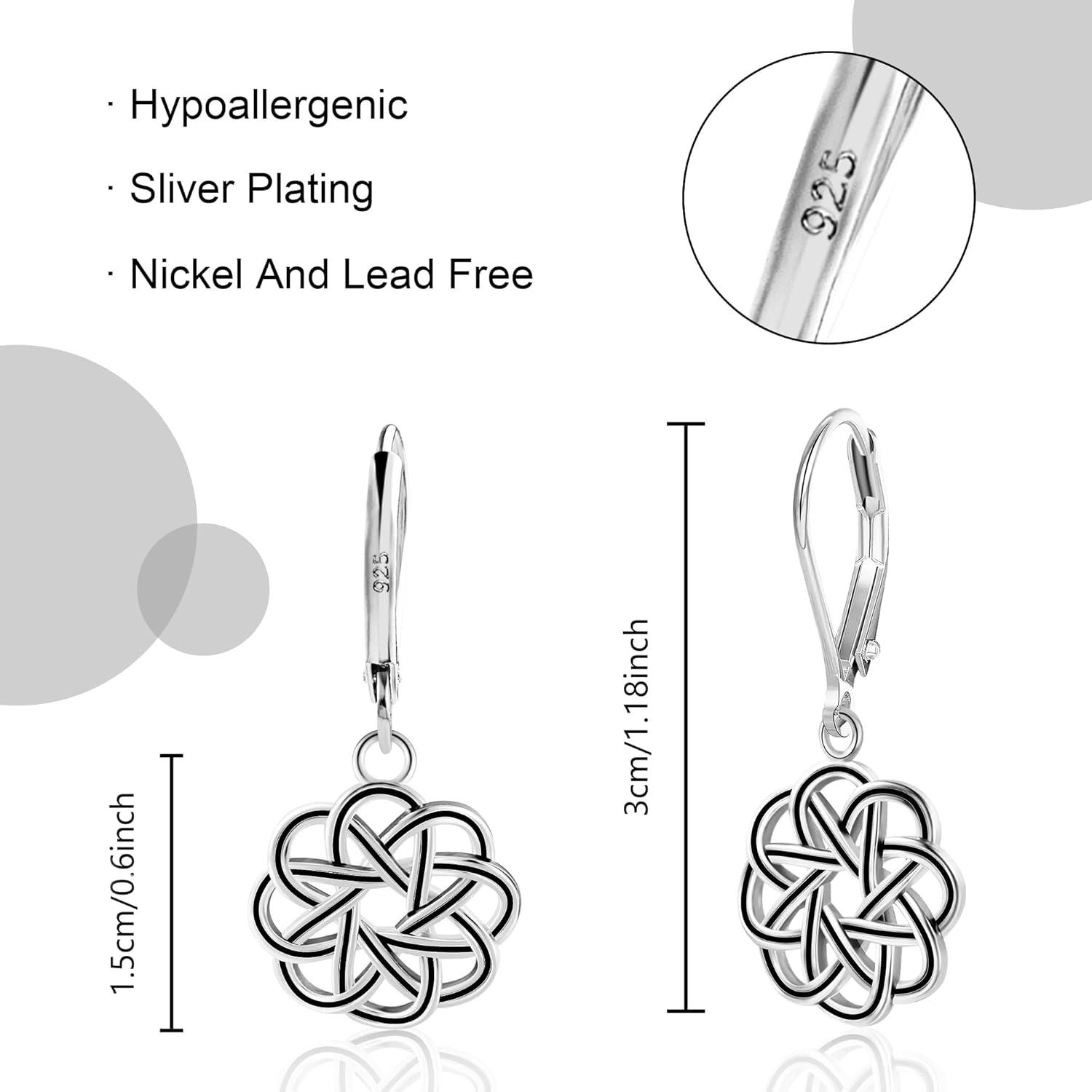 LANCHARMED 925 Sterling Silver Dangle Drop Earrings for Women girls, 14K Gold Trendy Celtic Knot Leverback Dangle Earrings, Lightweight Hypoallergenic Jewelry(Celtic Knot Silver)
