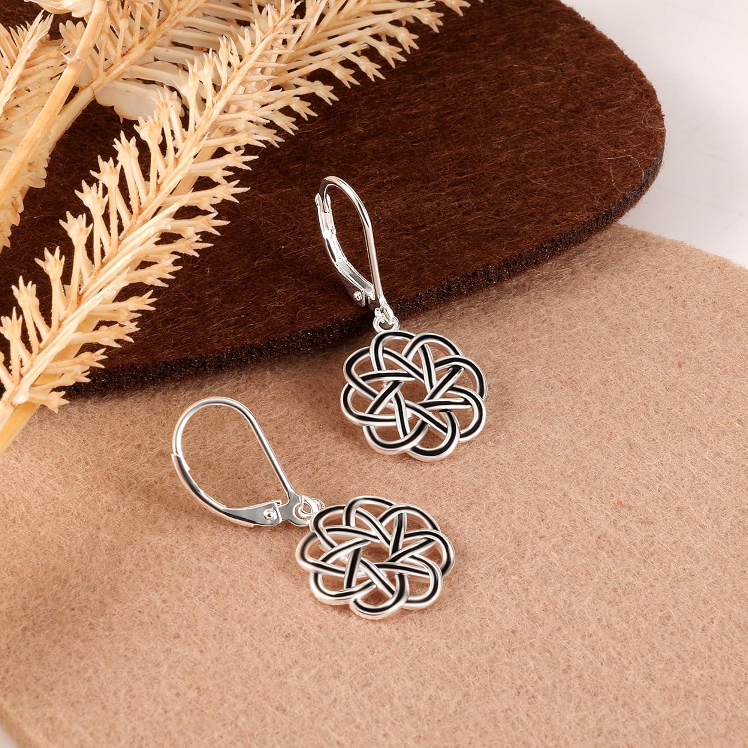 LANCHARMED 925 Sterling Silver Dangle Drop Earrings for Women girls, 14K Gold Trendy Celtic Knot Leverback Dangle Earrings, Lightweight Hypoallergenic Jewelry(Celtic Knot Silver)