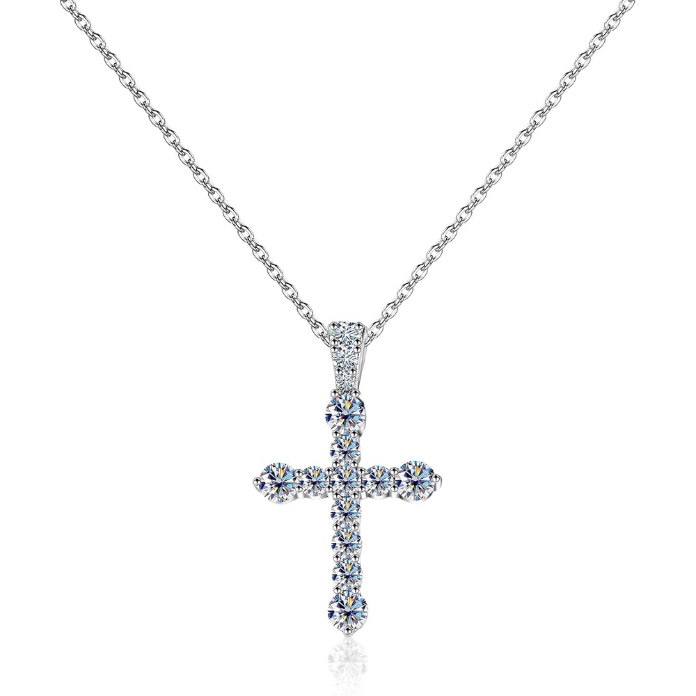 Moissanite Cross Necklace for Women Christian(D)