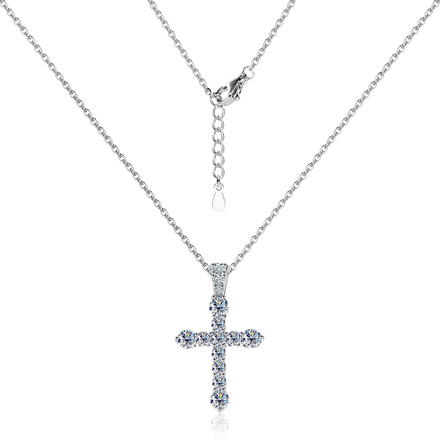Moissanite Cross Necklace for Women Christian(D)
