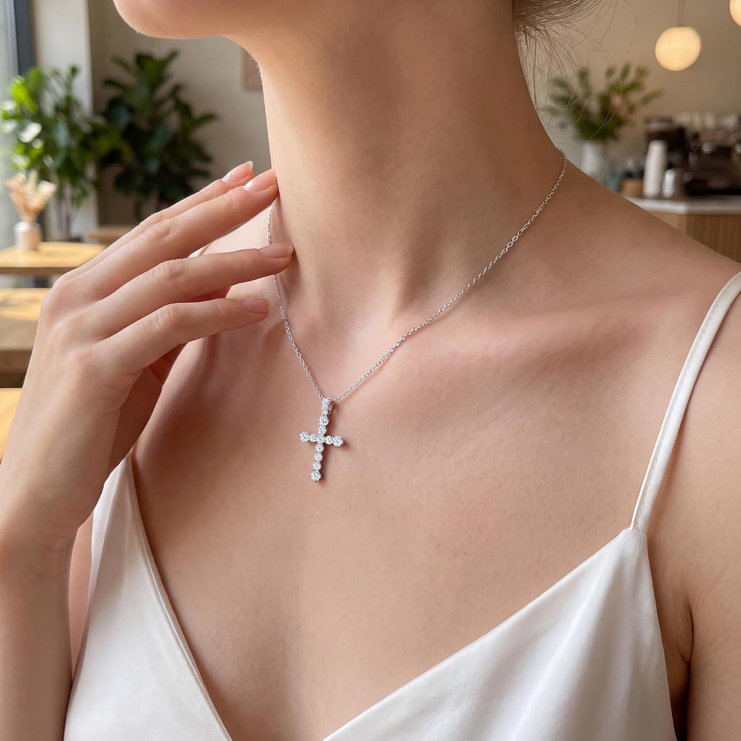 Moissanite Cross Necklace for Women Christian(D)