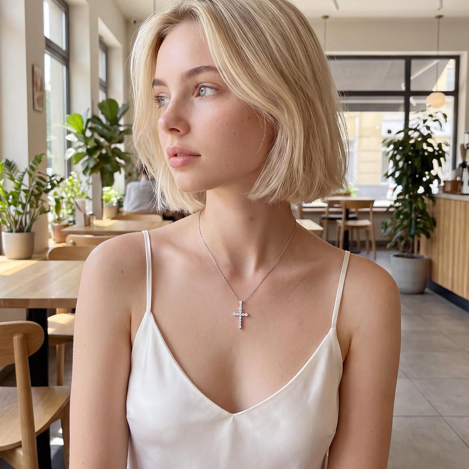 Moissanite Cross Necklace for Women Christian(D)