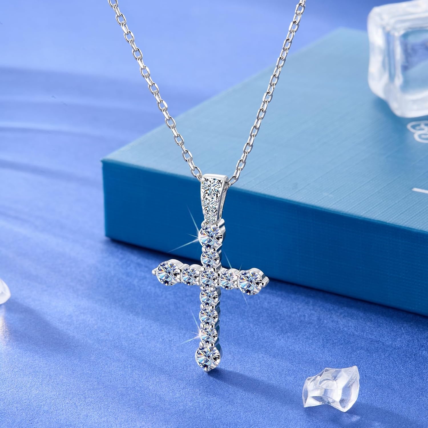 Moissanite Cross Necklace for Women Christian(D)