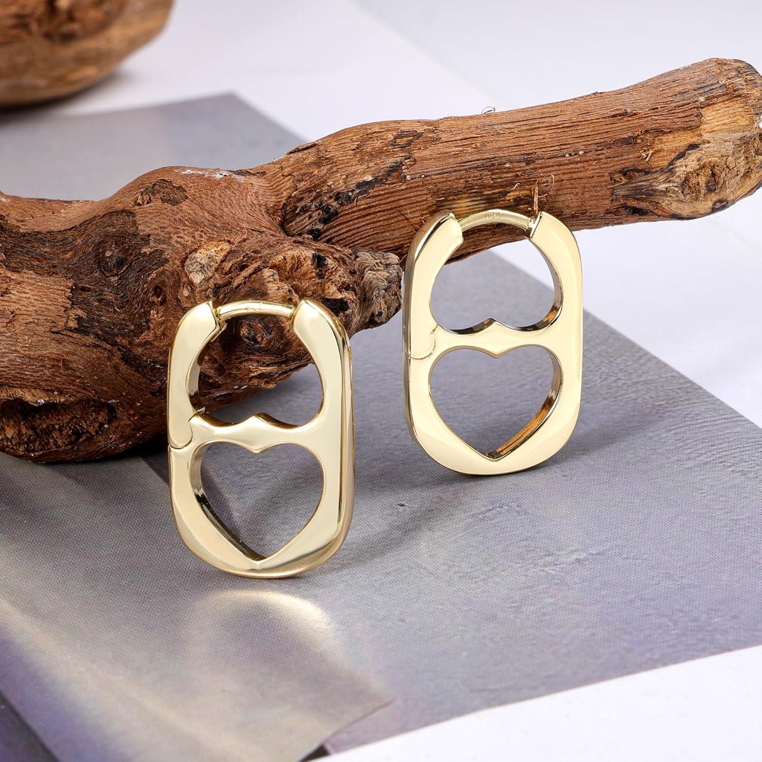LANCHARMED 925 Sterling Silver Heart Rectangle Hoop Earrings for Women Trendy Geometric S925 Hypoallergenic Oval Earring 14K Gold Plated Square Huggie Hoops Earings Valentine Jewelry Gifts(14K Gold)