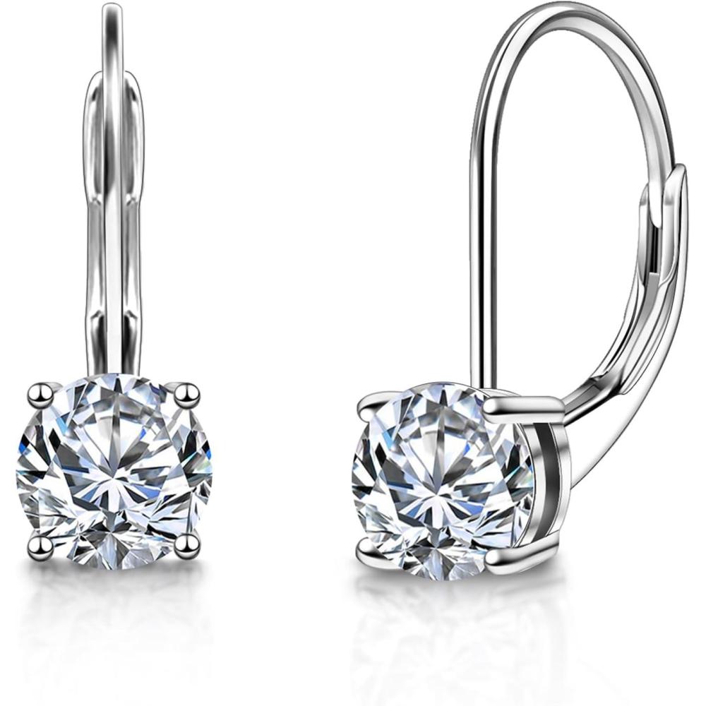 LANCHARMED Moissanite Earrings, White Gold Plated Soild Sterling Silver Dangle Earrings 1.0ct-2.0ct D Color Brilliant Round Cut Lab Created Moissanite French Leverback Drop Earring for Women(A-Silber_1.0CT(0.5ct*2))