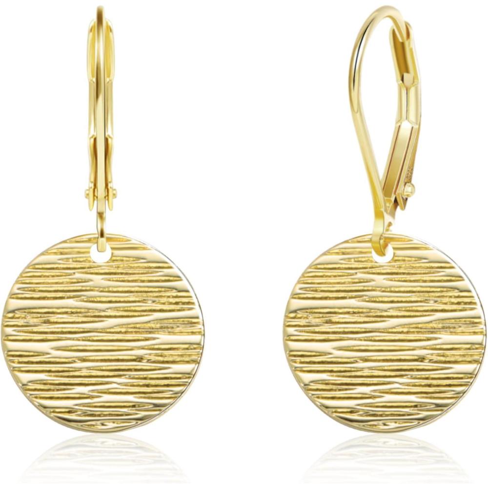 LANCHARMED Sterling Silver Disc Dangle Earrings for Women Gold and Silver Circle Coin Geometric Flat Hammered Drop Earrings Hypoallergenic Leverback Earrings for Jewelry Gifts(Coin 14K Gold)
