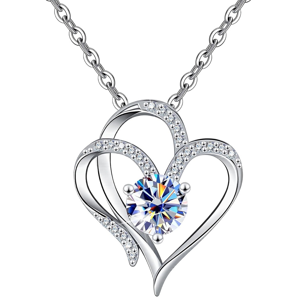 1 Carat Sterling Silver Moissanite Heart Necklace for Women Anniversary | Hypoallergenic Moissanite Sterling Silver Heart Pendant Necklaces Lightweight Sparkly Round Cut Jewelry Gifts for Daily Wear