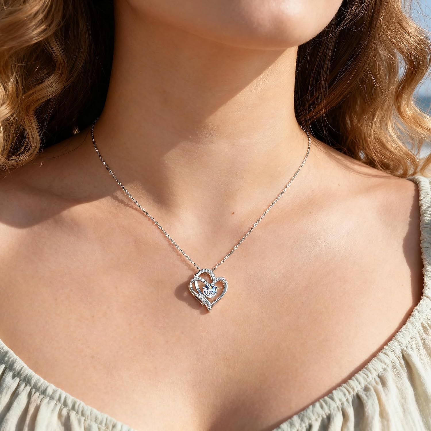 1 Carat Sterling Silver Moissanite Heart Necklace for Women Anniversary | Hypoallergenic Moissanite Sterling Silver Heart Pendant Necklaces Lightweight Sparkly Round Cut Jewelry Gifts for Daily Wear