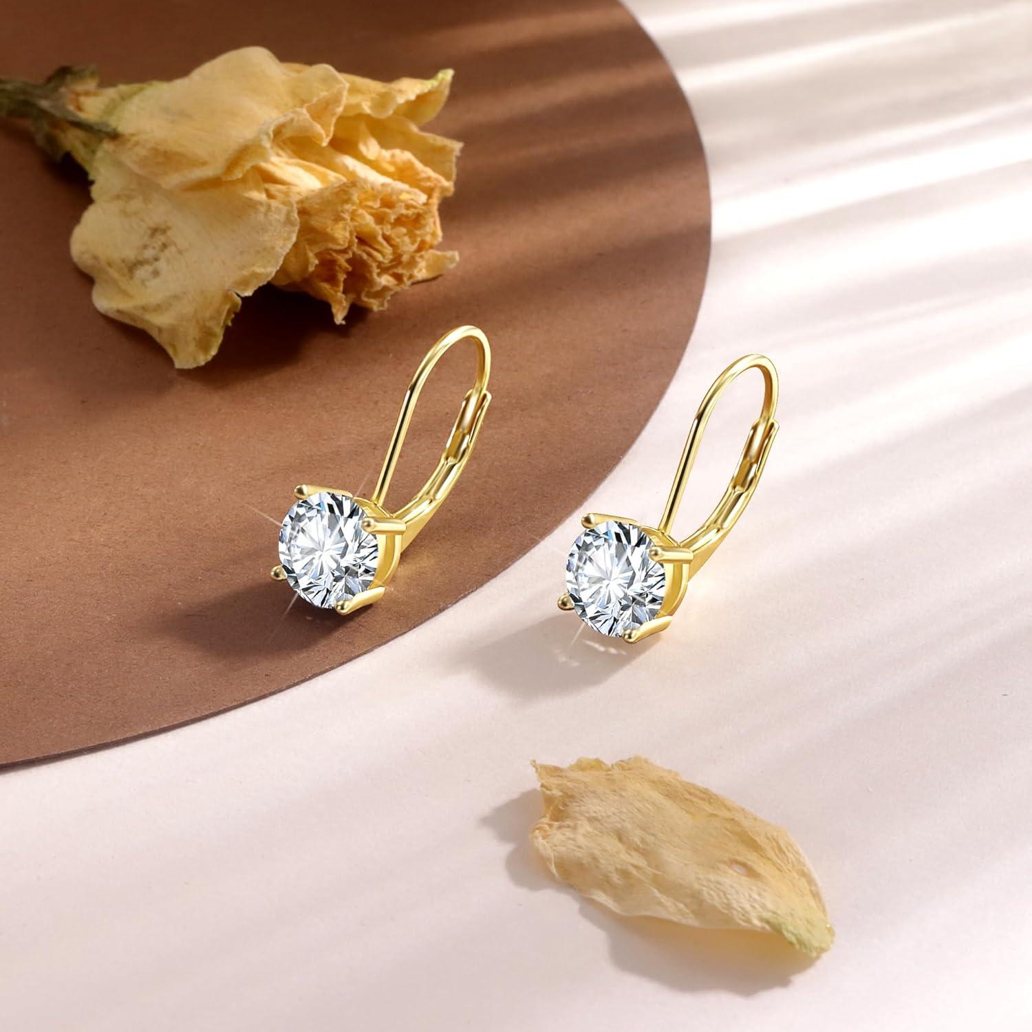 LANCHARMED Moissanite Earrings, White Gold Plated Soild Sterling Silver Dangle Earrings 1.0ct-2.0ct D Color Brilliant Round Cut Lab Created Moissanite French Leverback Drop Earring for Women(A-Gold_1.0CT(0.5ct*2))
