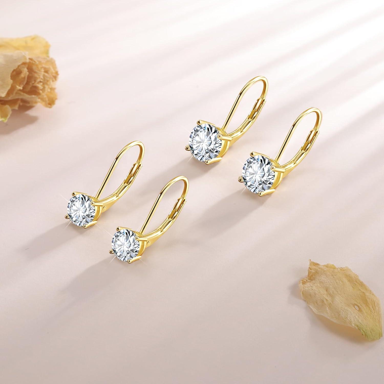 LANCHARMED Moissanite Earrings, White Gold Plated Soild Sterling Silver Dangle Earrings 1.0ct-2.0ct D Color Brilliant Round Cut Lab Created Moissanite French Leverback Drop Earring for Women(A-Gold_2.0CT(1ct*2))