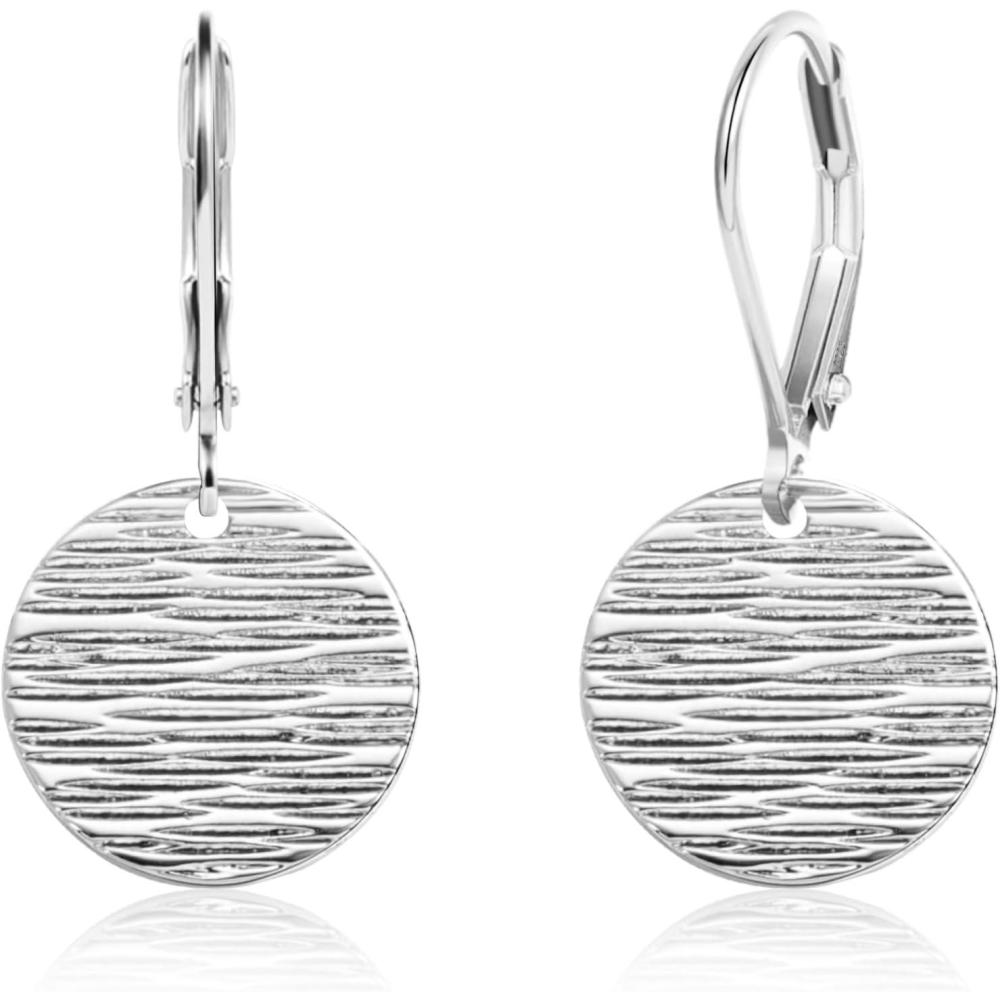 LANCHARMED Sterling Silver Disc Dangle Earrings for Women Gold and Silver Circle Coin Geometric Flat Hammered Drop Earrings Hypoallergenic Leverback Earrings for Jewelry Gifts(Coin Silver)