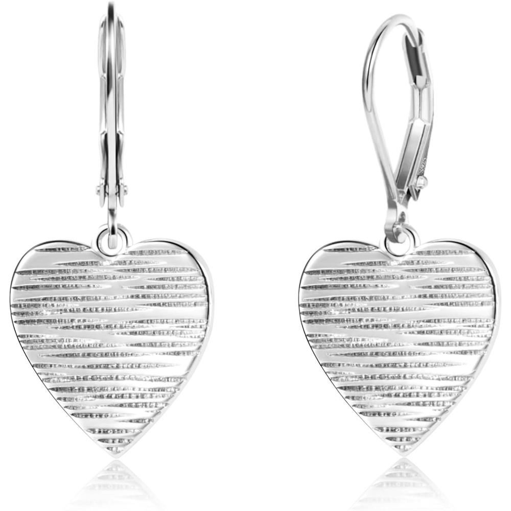 LANCHARMED Sterling Silver Disc Dangle Earrings for Women Gold and Silver Circle Coin Geometric Flat Hammered Drop Earrings Hypoallergenic Leverback Earrings for Jewelry Gifts(Heart Silver)