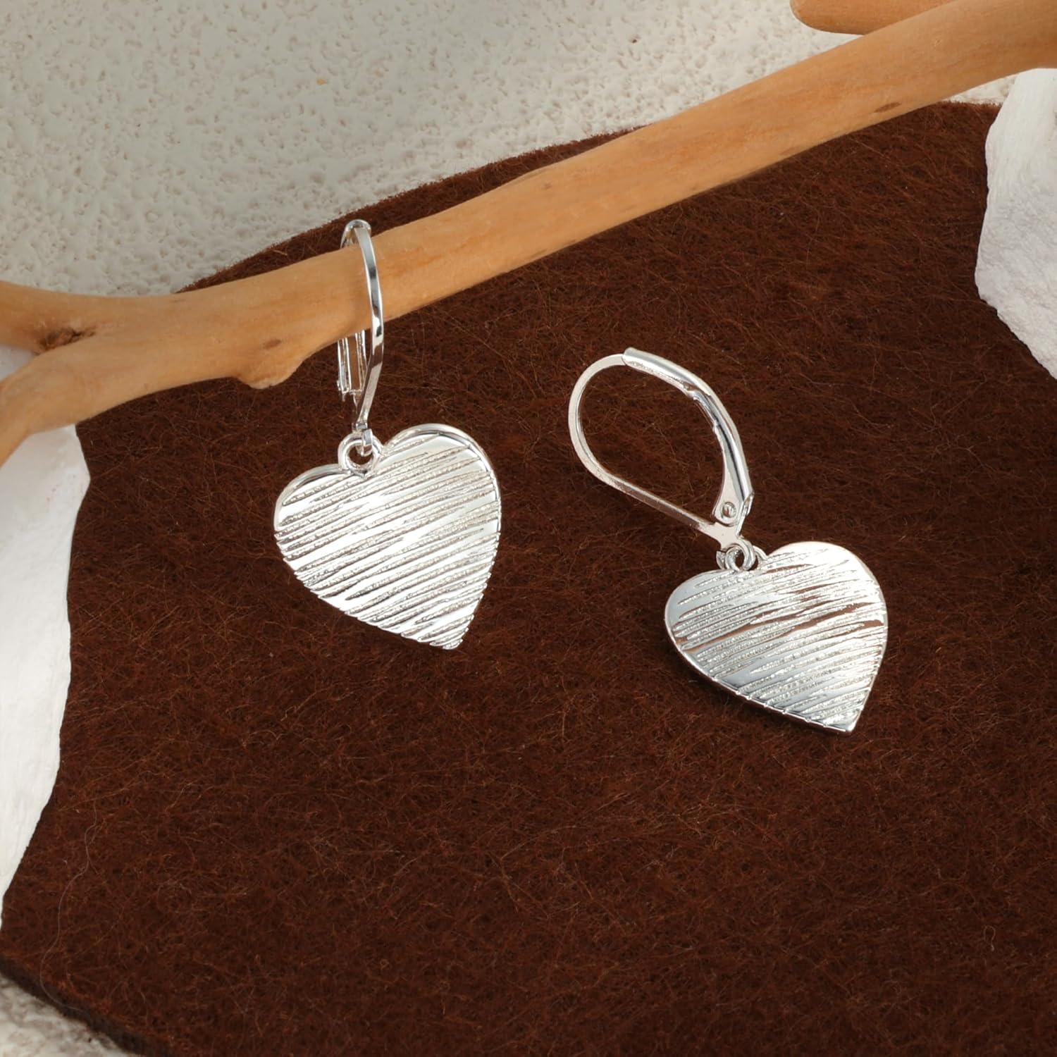 LANCHARMED Sterling Silver Disc Dangle Earrings for Women Gold and Silver Circle Coin Geometric Flat Hammered Drop Earrings Hypoallergenic Leverback Earrings for Jewelry Gifts(Heart Silver)