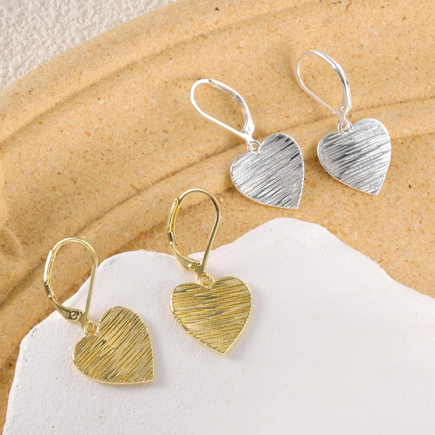 LANCHARMED Sterling Silver Disc Dangle Earrings for Women Gold and Silver Circle Coin Geometric Flat Hammered Drop Earrings Hypoallergenic Leverback Earrings for Jewelry Gifts(Heart Silver)