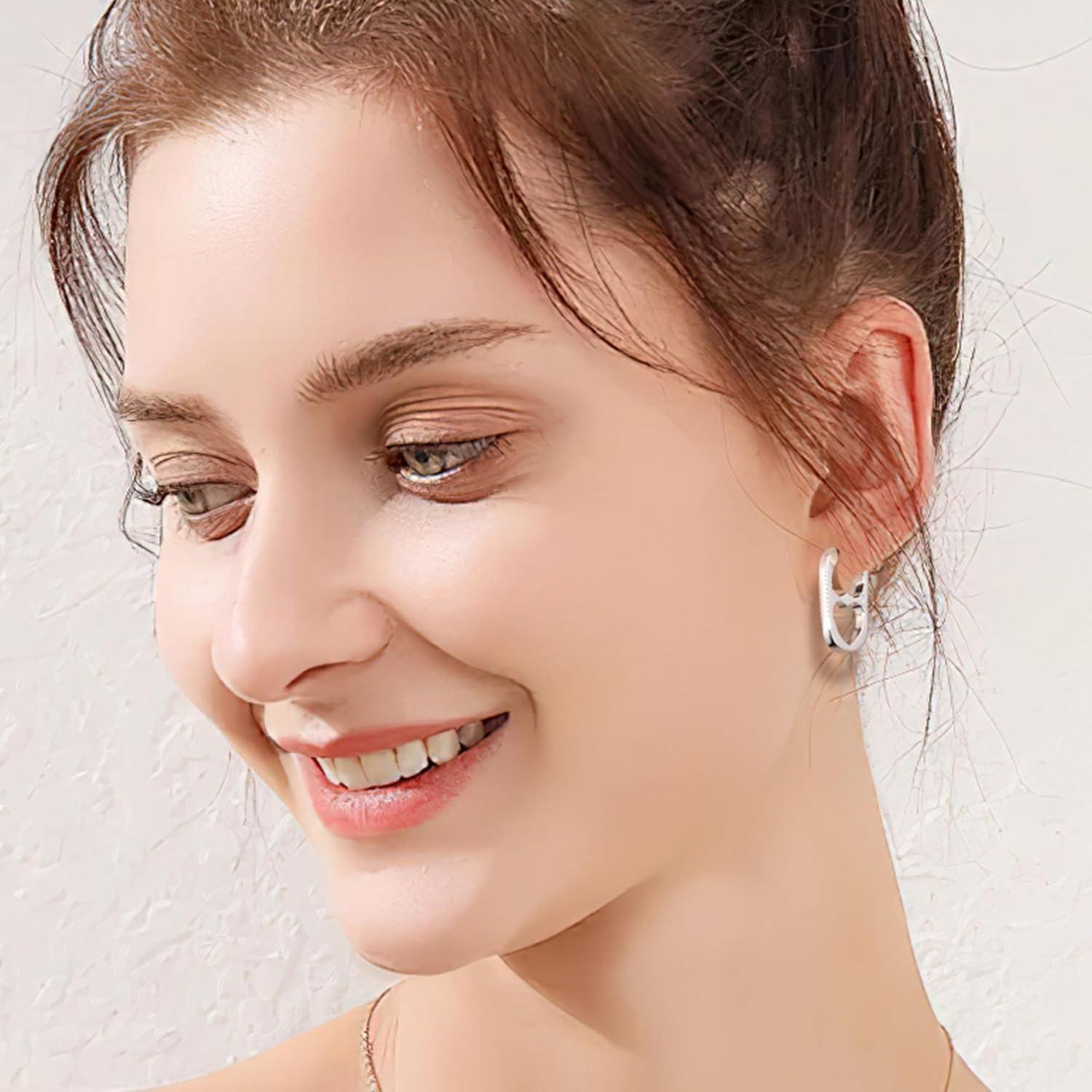 LANCHARMED 925 Sterling Silver Heart Rectangle Hoop Earrings for Women Trendy Geometric S925 Hypoallergenic Oval Earring 14K Gold Plated Square Huggie Hoops Earings Valentine Jewelry Gifts(Silver)