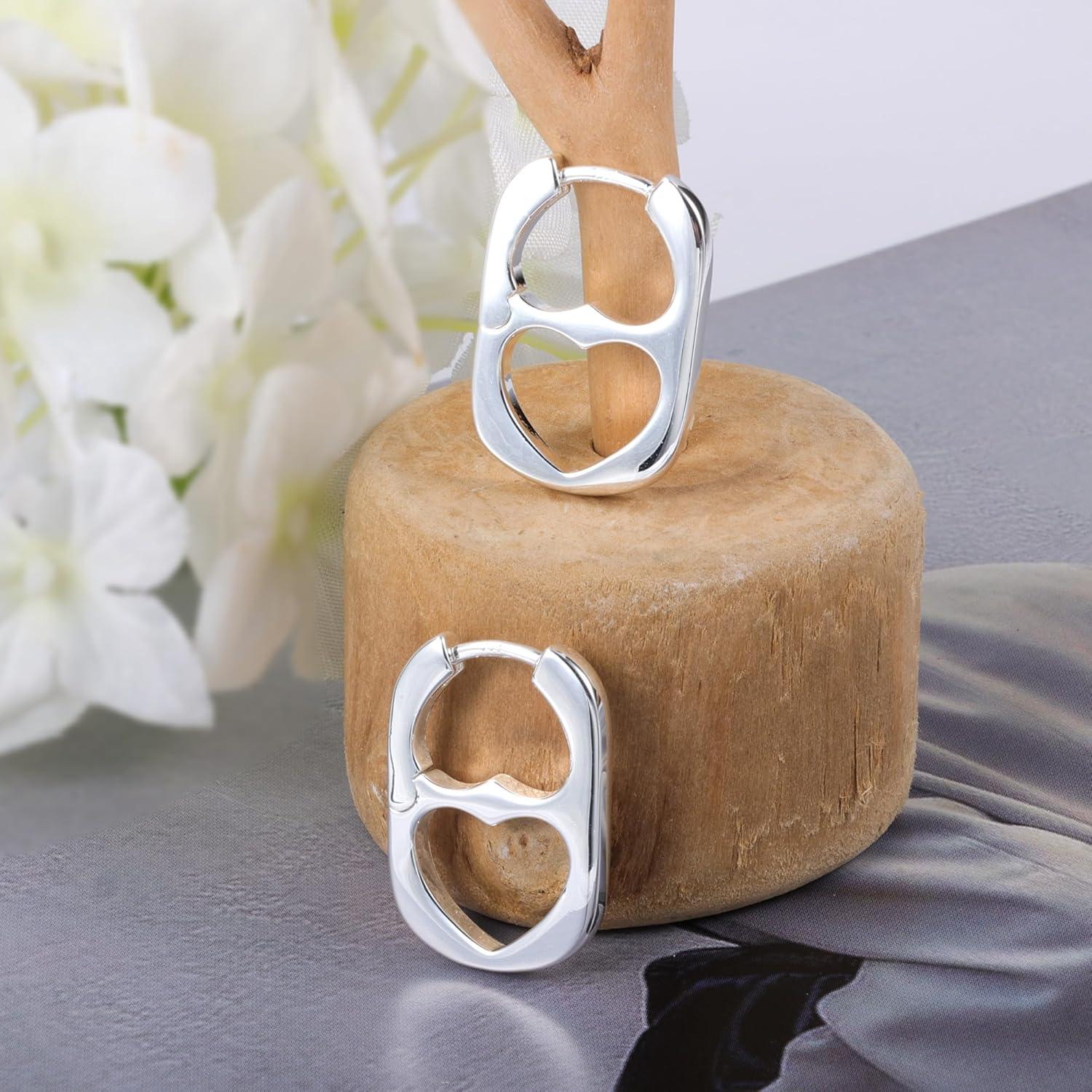 LANCHARMED 925 Sterling Silver Heart Rectangle Hoop Earrings for Women Trendy Geometric S925 Hypoallergenic Oval Earring 14K Gold Plated Square Huggie Hoops Earings Valentine Jewelry Gifts(Silver)