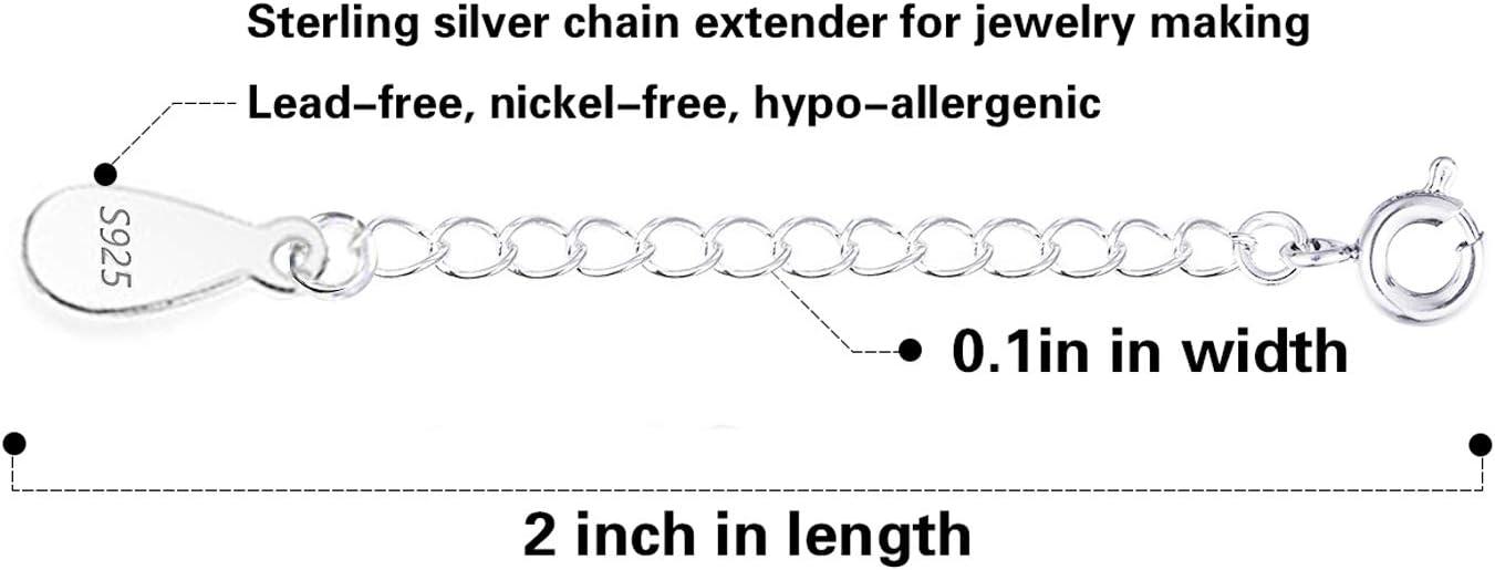 LANCHARMED 3 Pcs Necklace Extender, 925 Sterling Silver Extension for Jewelry Necklace Bracelet Anklet Extenders for Women Jewelry Making Chains 2 inch, Silver(3 Silver Extension Chains)
