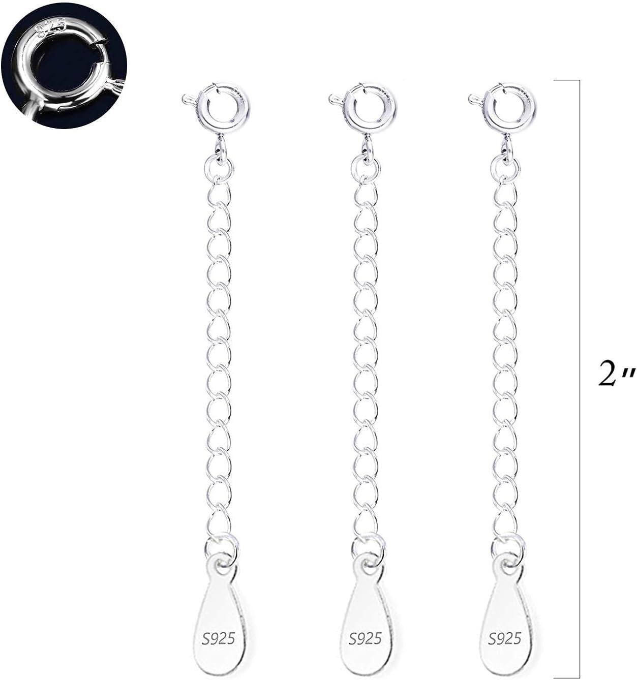 LANCHARMED 3 Pcs Necklace Extender, 925 Sterling Silver Extension for Jewelry Necklace Bracelet Anklet Extenders for Women Jewelry Making Chains 2 inch, Silver(3 Silver Extension Chains)