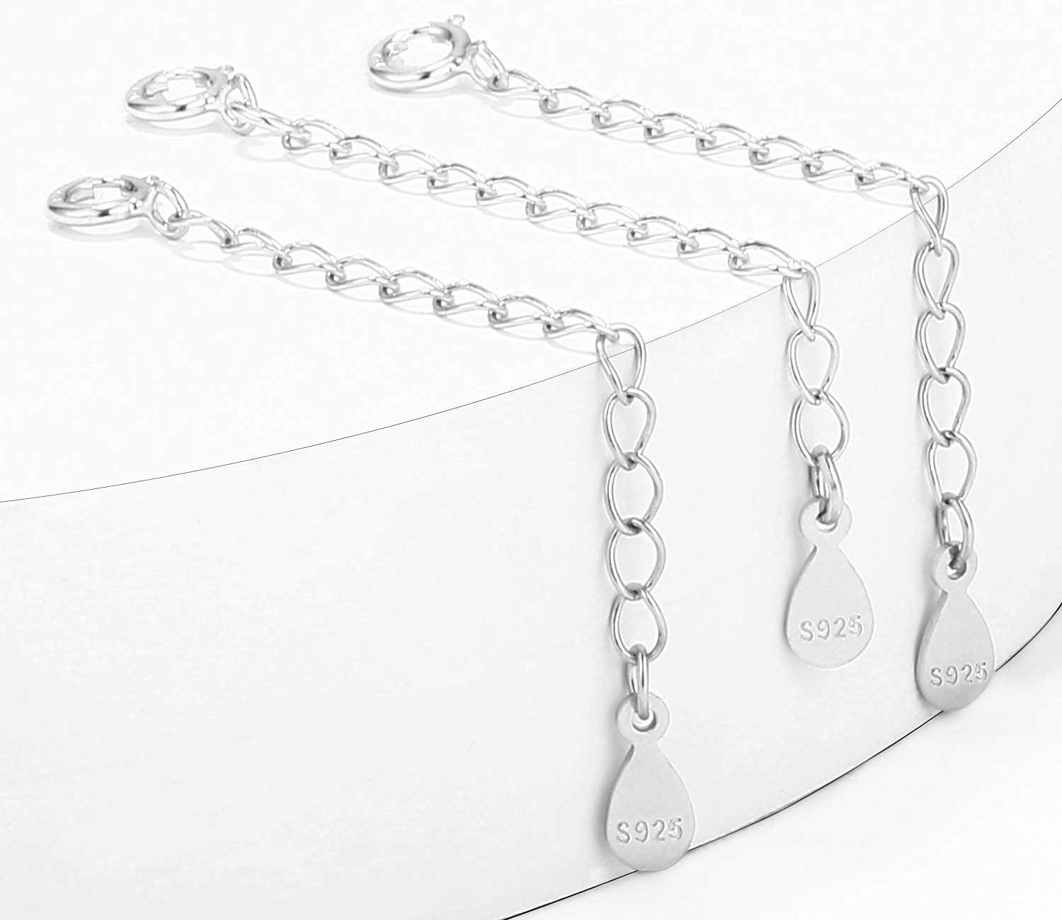 LANCHARMED 3 Pcs Necklace Extender, 925 Sterling Silver Extension for Jewelry Necklace Bracelet Anklet Extenders for Women Jewelry Making Chains 2 inch, Silver(3 Silver Extension Chains)