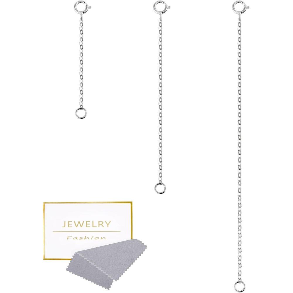 3 Pcs 925 Sterling Silver Necklace Extenders for Women Durable Strong Removable Necklace Bracelet Anklet Extension Jewelry Making Chains(2 4 6 Inch  Silver)