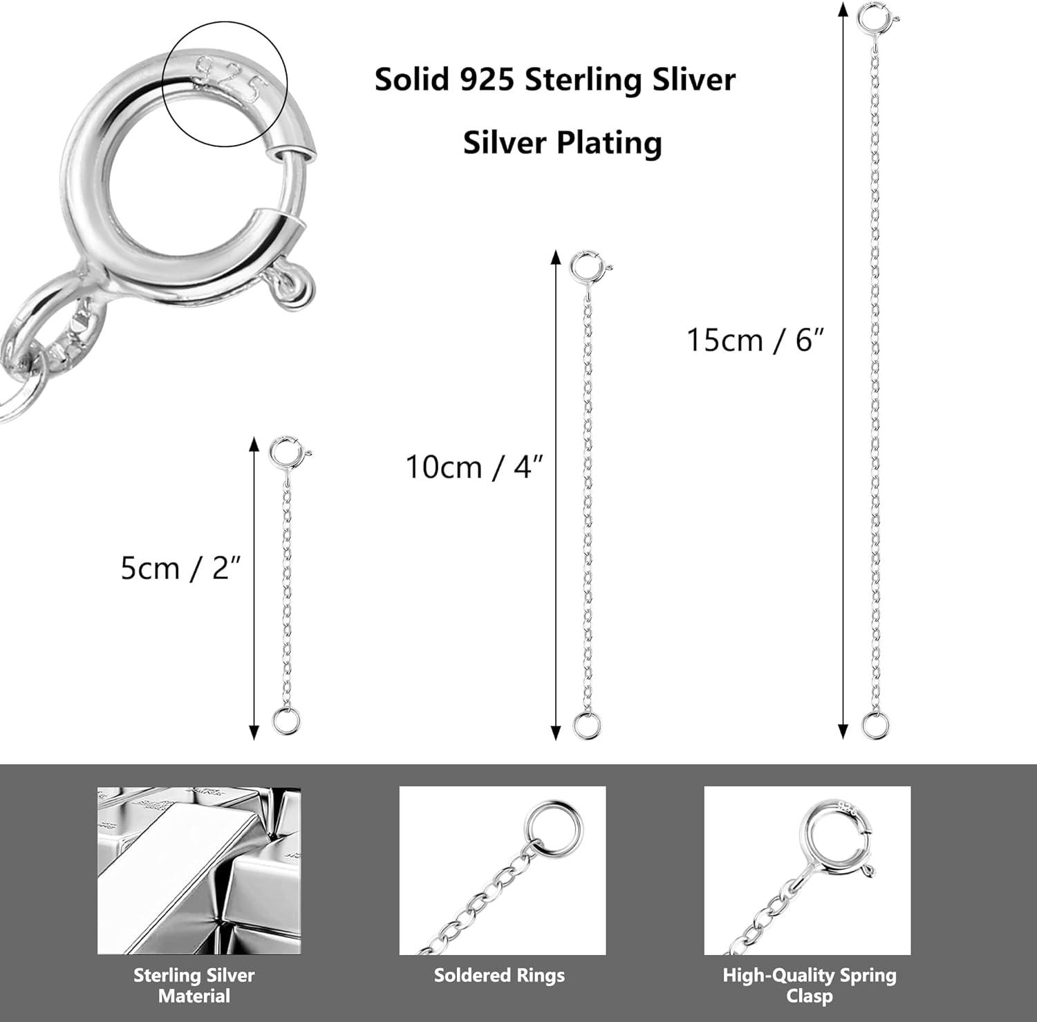3 Pcs 925 Sterling Silver Necklace Extenders for Women Durable Strong Removable Necklace Bracelet Anklet Extension Jewelry Making Chains(2 4 6 Inch  Silver)