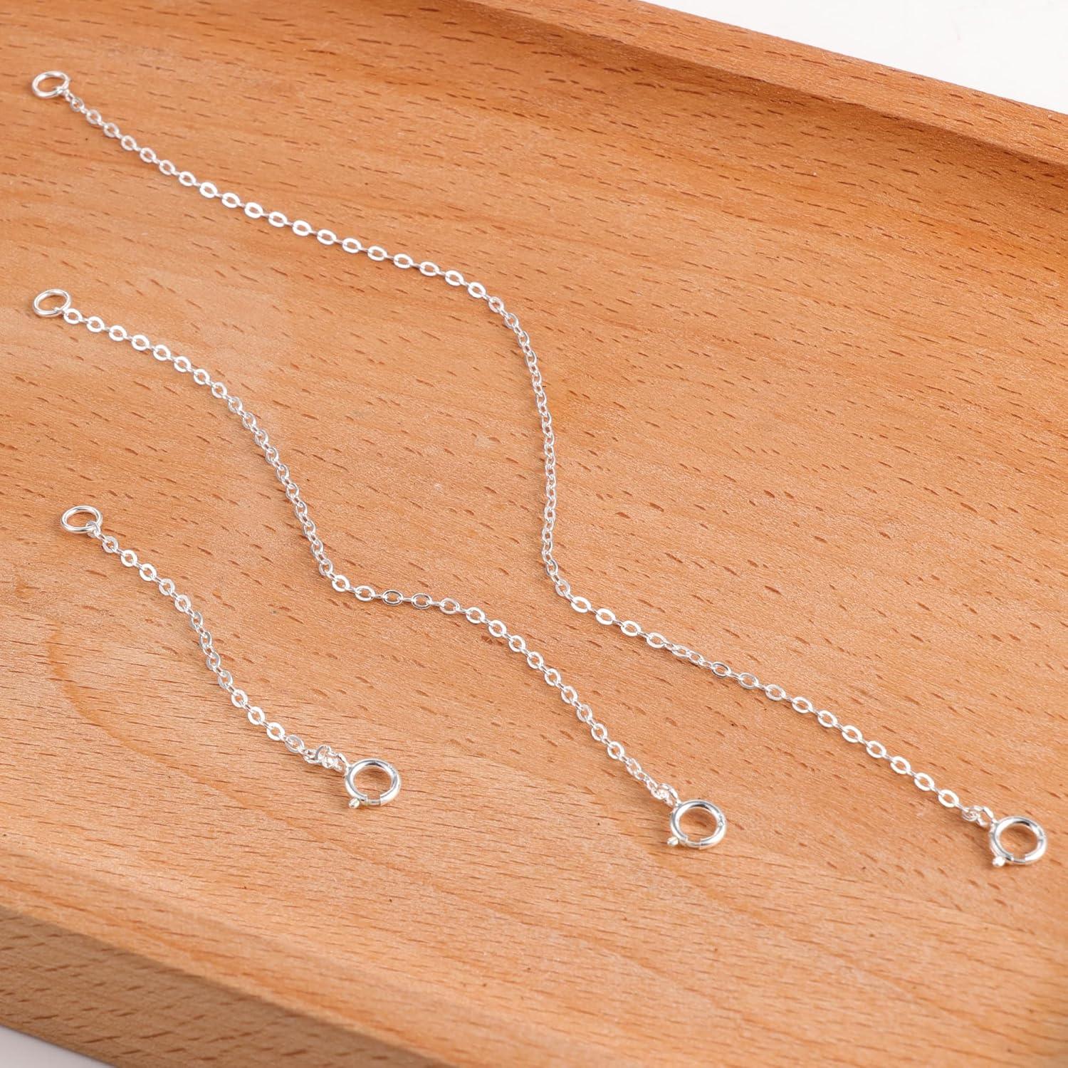 3 Pcs 925 Sterling Silver Necklace Extenders for Women Durable Strong Removable Necklace Bracelet Anklet Extension Jewelry Making Chains(2 4 6 Inch  Silver)