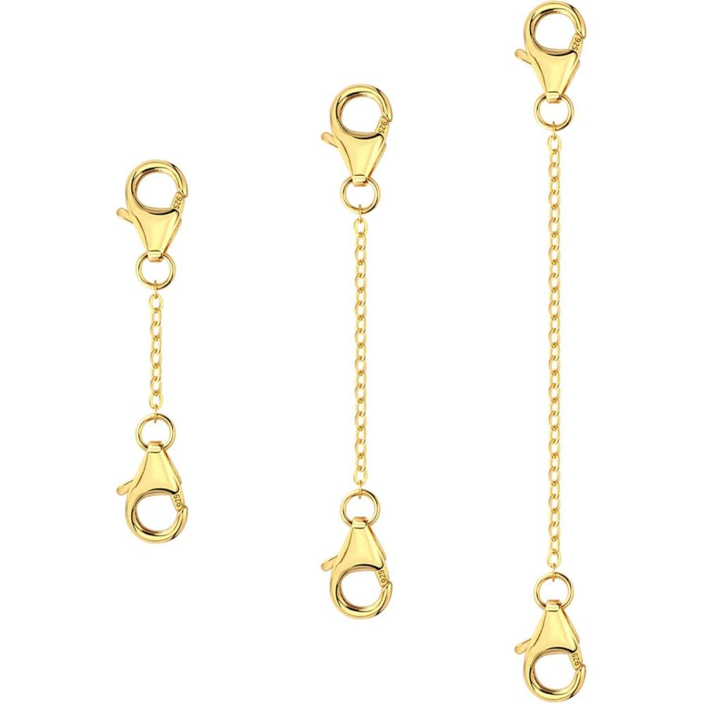 LANCHARMED 3 Pcs 925 Sterling Silver Necklace Extenders Gold Plated Durable Strong Removable Necklace Bracelet Anklet Extension Chain Extenders for Jewelry Making 1 2 3 Inch(Gold)