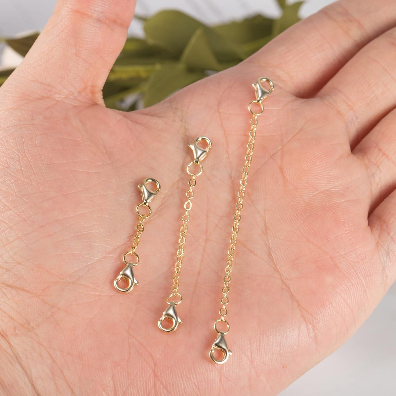 LANCHARMED 3 Pcs 925 Sterling Silver Necklace Extenders Gold Plated Durable Strong Removable Necklace Bracelet Anklet Extension Chain Extenders for Jewelry Making 1 2 3 Inch(Gold)